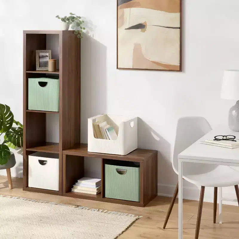 13-Inch 2-Cube Walnut Wood Decorative Organizer