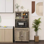 Credenza da 67" con Vetrinetta – Mobile Dispensa da Cucina Moderno Indipendente con Ante in Vetro