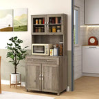 Credenza da 67" con Vetrinetta – Mobile Dispensa da Cucina Moderno Indipendente con Ante in Vetro