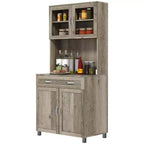 Credenza da 67" con Vetrinetta – Mobile Dispensa da Cucina Moderno Indipendente con Ante in Vetro
