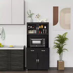 Credenza da 67" con Vetrinetta – Mobile Dispensa da Cucina Moderno Indipendente con Ante in Vetro