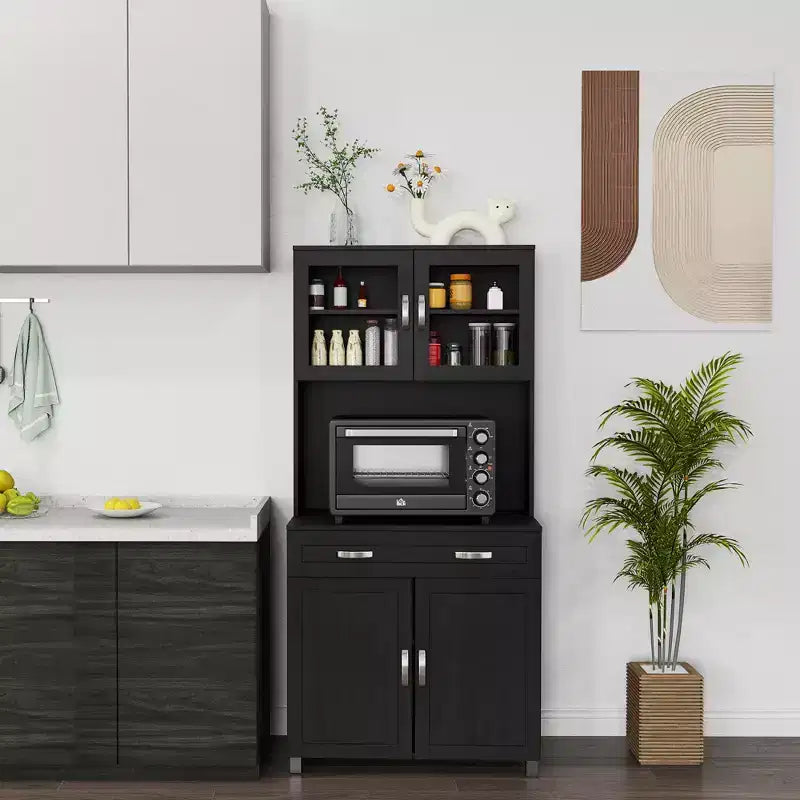HOMCOM 67 Buffet with Hutch, Modern Kitchen Pantry, Freestanding Storage Cabinet with Framed Glass Doors, Shelves and Drawers