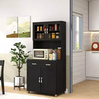 Credenza da 67" con Vetrinetta – Mobile Dispensa da Cucina Moderno Indipendente con Ante in Vetro