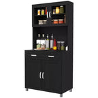 Credenza da 67" con Vetrinetta – Mobile Dispensa da Cucina Moderno Indipendente con Ante in Vetro