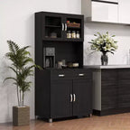 Credenza da 67" con Vetrinetta – Mobile Dispensa da Cucina Moderno Indipendente con Ante in Vetro