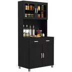Credenza da 67" con Vetrinetta – Mobile Dispensa da Cucina Moderno Indipendente con Ante in Vetro