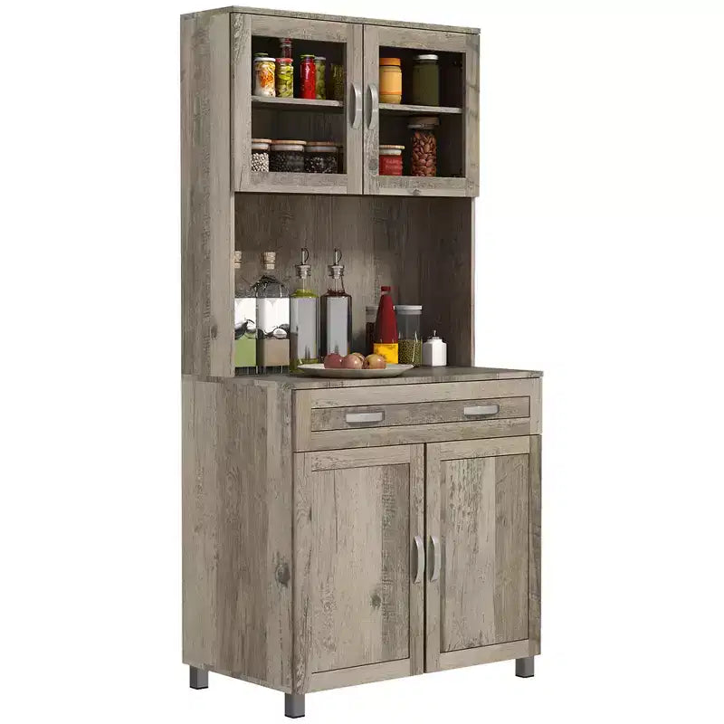 HOMCOM 67 Buffet with Hutch, Modern Kitchen Pantry, Freestanding Storage Cabinet with Framed Glass Doors, Shelves and Drawers