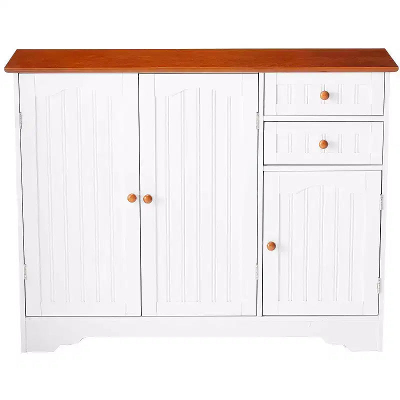 Kings Brand Furniture Habar 3-Door Wood Kitchen Storage Buffet Cabinet, White/Walnut