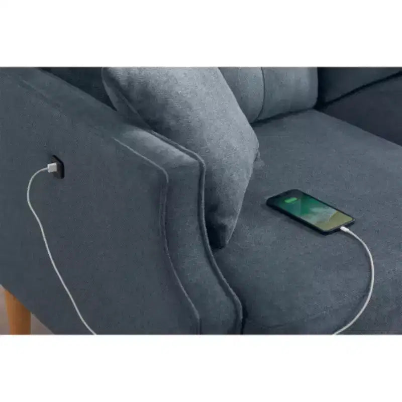 Light Grey 32 in. W x 70 in.H Polyester Three-seater Sofa With Waterproof Fabric And USB Charging Port