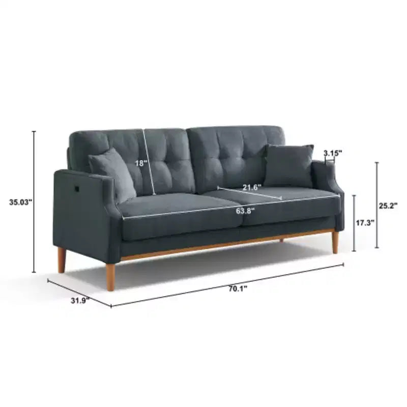 Light Grey 32 in. W x 70 in.H Polyester Three-seater Sofa With Waterproof Fabric And USB Charging Port