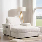 Chaise longue da interno oversize: Divano letto in finta pelliccia di coniglio con contenitore, braccioli, portabicchieri - Divano perfetto per la lettura in soggiorno o camera da letto