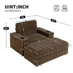 Chaise longue da interno oversize: Divano letto in finta pelliccia di coniglio con contenitore, braccioli, portabicchieri - Divano perfetto per la lettura in soggiorno o camera da letto