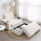 Indoor Oversized Chaise Lounge: Faux Rabbit Fur Sofa Bed with Storage, Armrests, Cup Holders - Perfect Reading Couch for Living Room or Bedroom