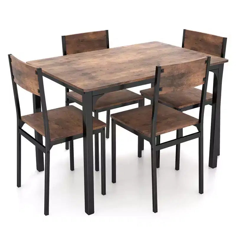 5-Piece Industrial Style Dining Table Set for 4 – Gray, Brown or Dark Brown