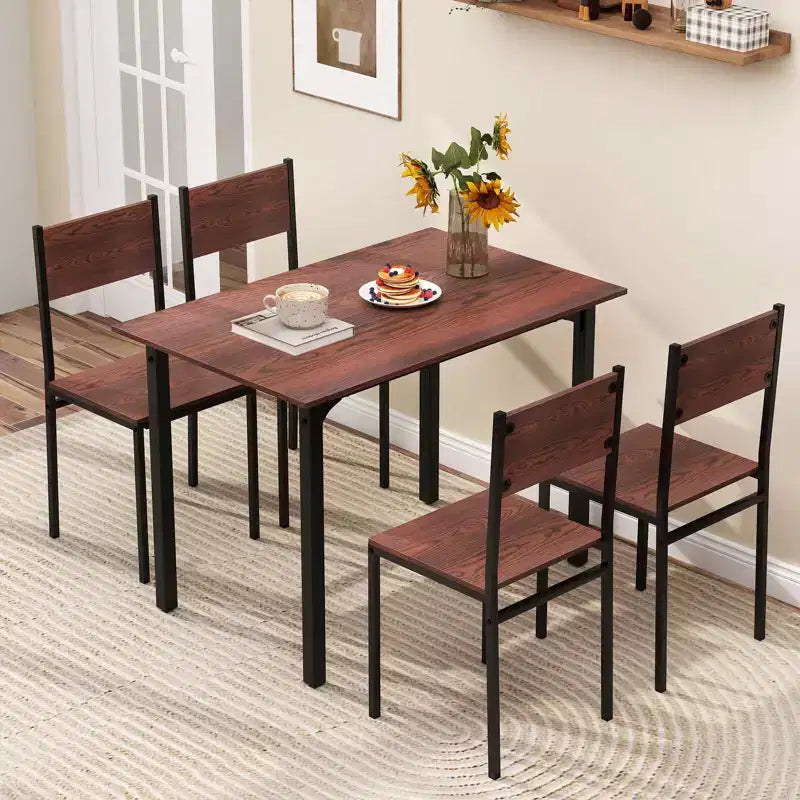5-Piece Industrial Style Dining Table Set for 4 – Gray, Brown or Dark Brown