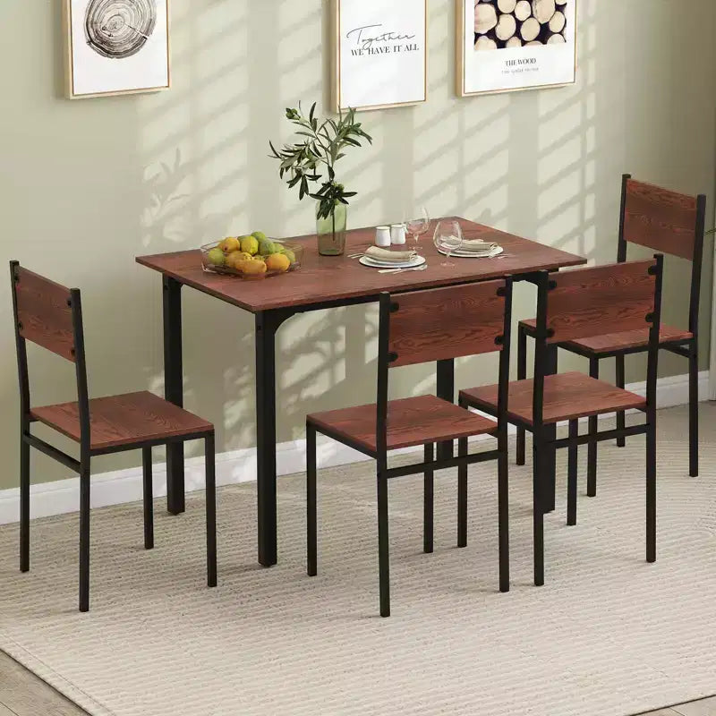 5-Piece Industrial Style Dining Table Set for 4 – Gray, Brown or Dark Brown