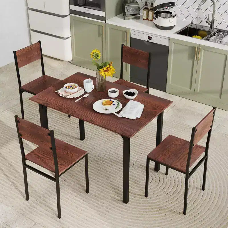 5-Piece Industrial Style Dining Table Set for 4 – Gray, Brown or Dark Brown