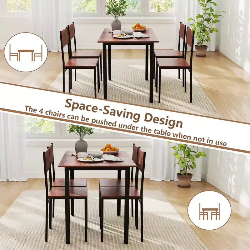 5-Piece Industrial Style Dining Table Set for 4 – Gray, Brown or Dark Brown