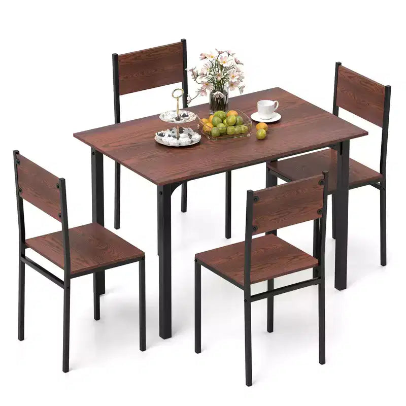 5-Piece Industrial Style Dining Table Set for 4 – Gray, Brown or Dark Brown