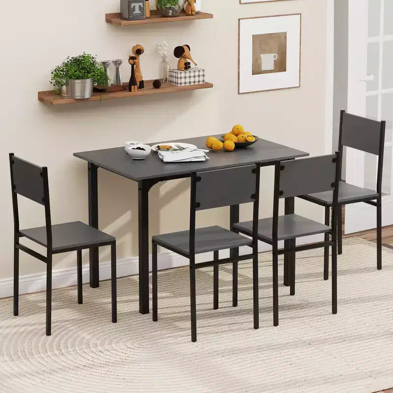 5-Piece Industrial Style Dining Table Set for 4 – Gray, Brown or Dark Brown