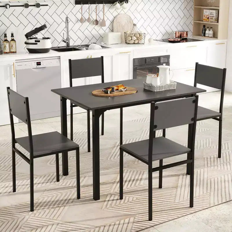 5-Piece Industrial Style Dining Table Set for 4 – Gray, Brown or Dark Brown