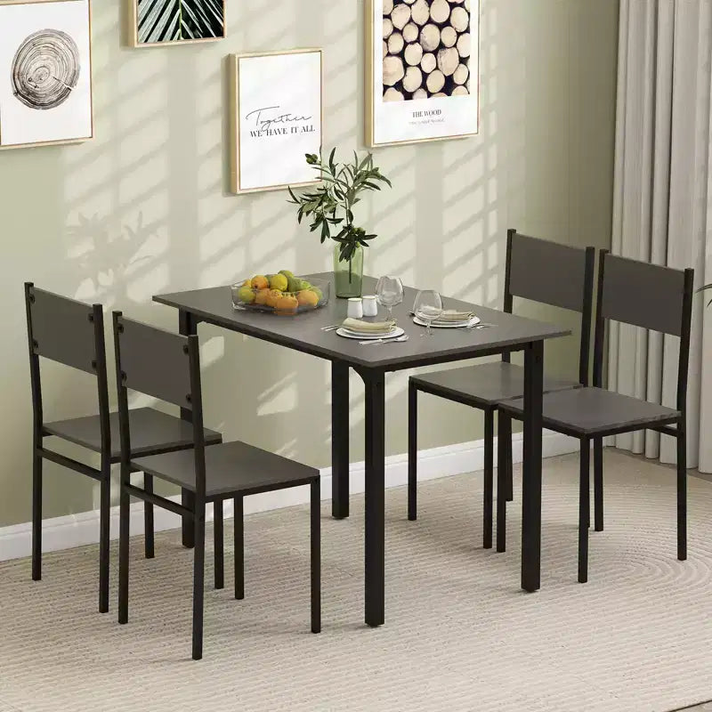 5-Piece Industrial Style Dining Table Set for 4 – Gray, Brown or Dark Brown