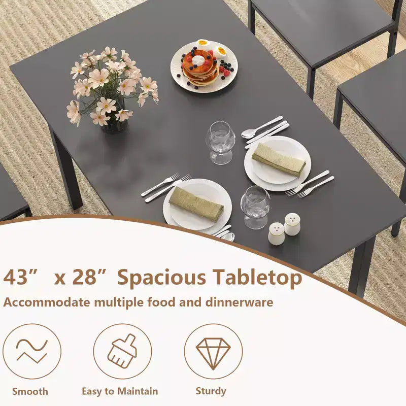 5-Piece Industrial Style Dining Table Set for 4 – Gray, Brown or Dark Brown