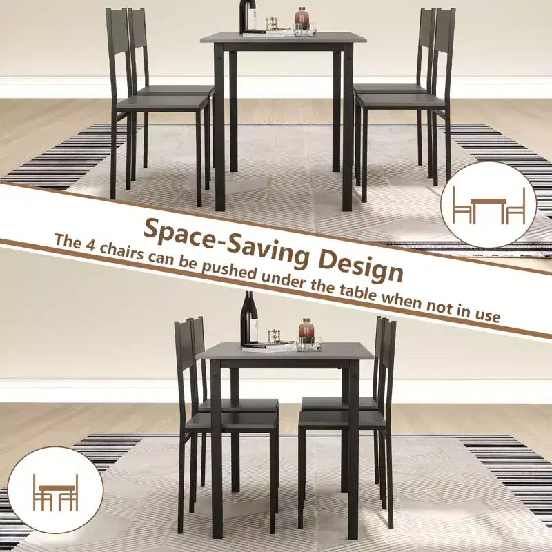 5-Piece Industrial Style Dining Table Set for 4 – Gray, Brown or Dark Brown