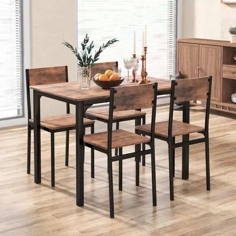 5-Piece Industrial Style Dining Table Set for 4 – Gray, Brown or Dark Brown