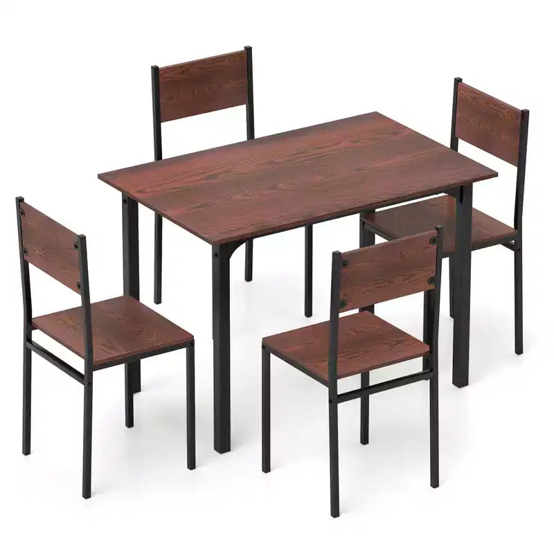 5-Piece Industrial Style Dining Table Set for 4 – Gray, Brown or Dark Brown