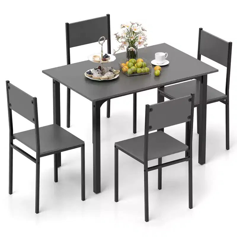 5-Piece Industrial Style Dining Table Set for 4 – Gray, Brown or Dark Brown