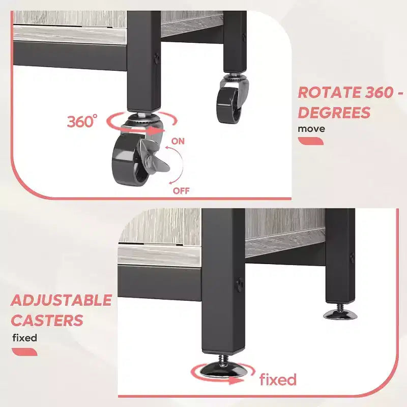 Height-Adjustable Microwave Stand Baker's Rack with Cabinet, Hooks & Wheels
