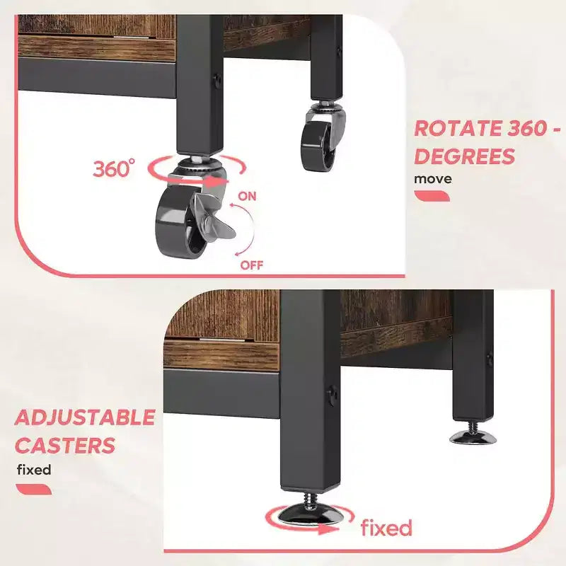 Height-Adjustable Microwave Stand Baker's Rack with Cabinet, Hooks & Wheels