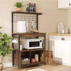 Bestier Height-Adjustable Microwave Stand Baker's Rack with Cabinet, Kitchen Storage Shelves, Microwave Oven Stand, Coffee Bar with Hooks&Wheels