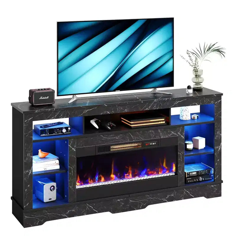 Tall Fireplace TV Stand with 36" Electric Fireplace & RGB LED Lights for TVs Up to 80"