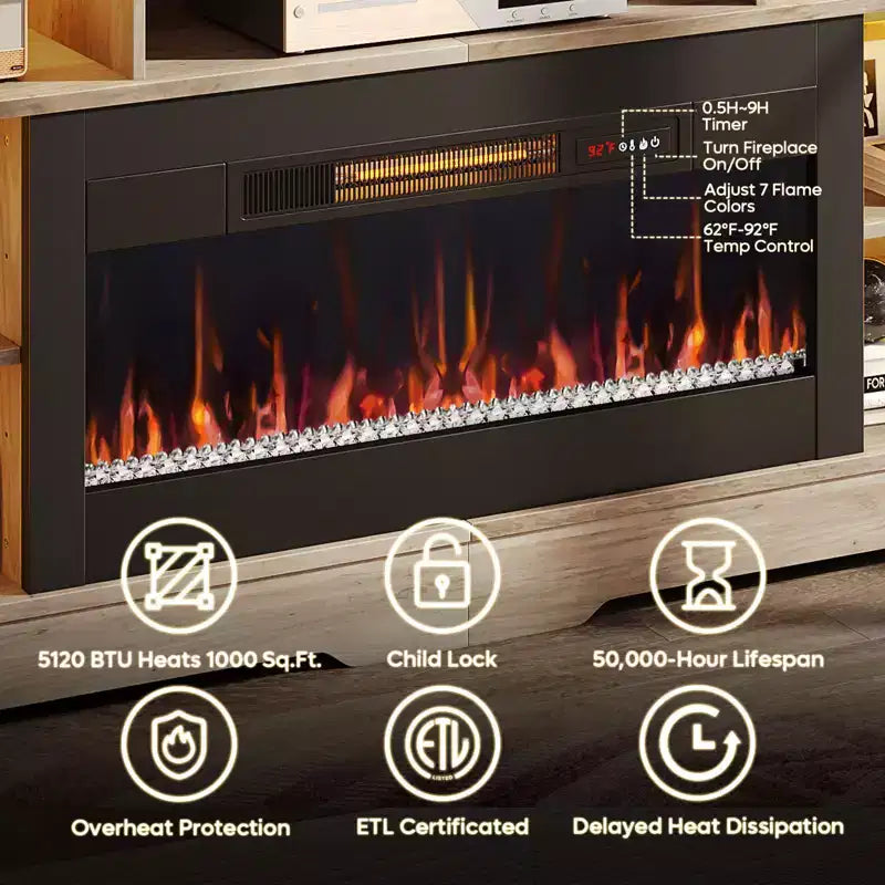 Tall Fireplace TV Stand with 36" Electric Fireplace & RGB LED Lights for TVs Up to 80"