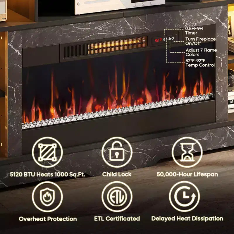 Tall Fireplace TV Stand with 36" Electric Fireplace & RGB LED Lights for TVs Up to 80"