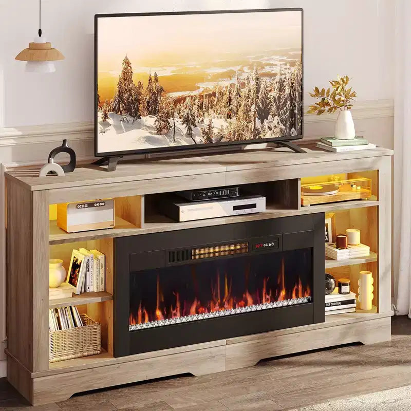 Tall Fireplace TV Stand with 36" Electric Fireplace & RGB LED Lights for TVs Up to 80"