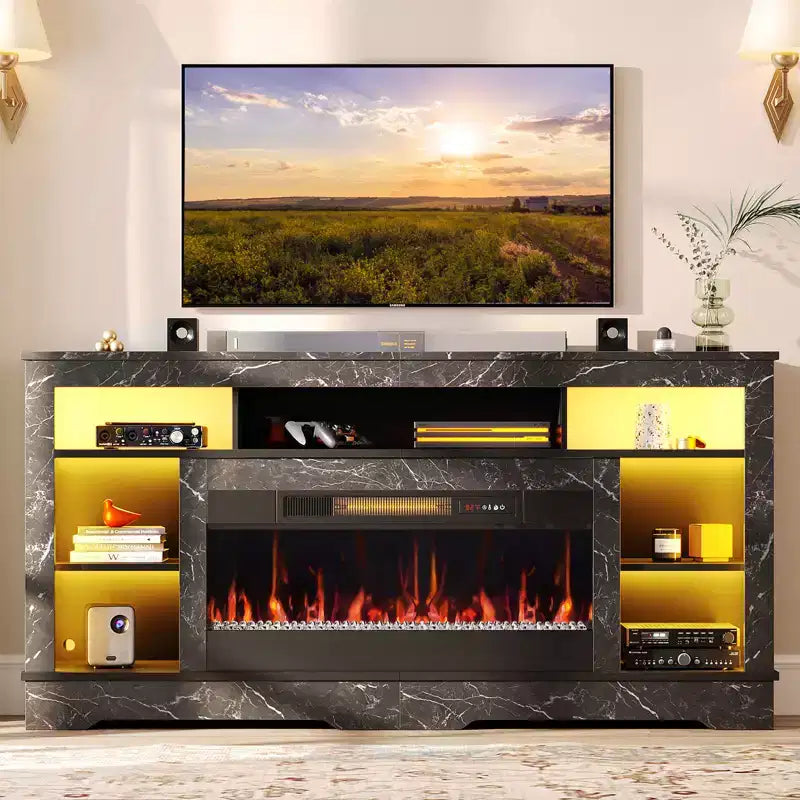 Tall Fireplace TV Stand with 36" Electric Fireplace & RGB LED Lights for TVs Up to 80"
