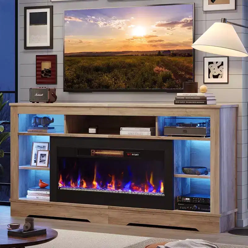 Tall Fireplace TV Stand with 36" Electric Fireplace & RGB LED Lights for TVs Up to 80"