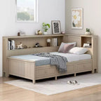 Clihome Twin Size Wood Daybed with Storage Shelves and 3 Drawers