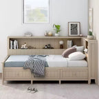 Daybed in Legno per Materasso Singolo con Mensole e 3 Cassetti