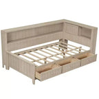 Daybed in Legno per Materasso Singolo con Mensole e 3 Cassetti
