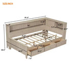 Daybed in Legno per Materasso Singolo con Mensole e 3 Cassetti