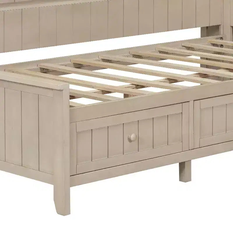 Twin Size Wood Daybed with Storage Shelves & 3 Drawers