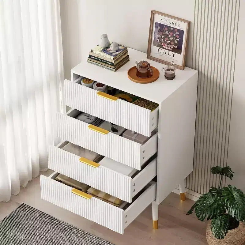 4 Drawer Dresser for Bedroom, Modern Closet Dressers Chest of Drawers, Storage Chest Cabinet Organizer Unit, Small Fluted Nightstand for Bedroom