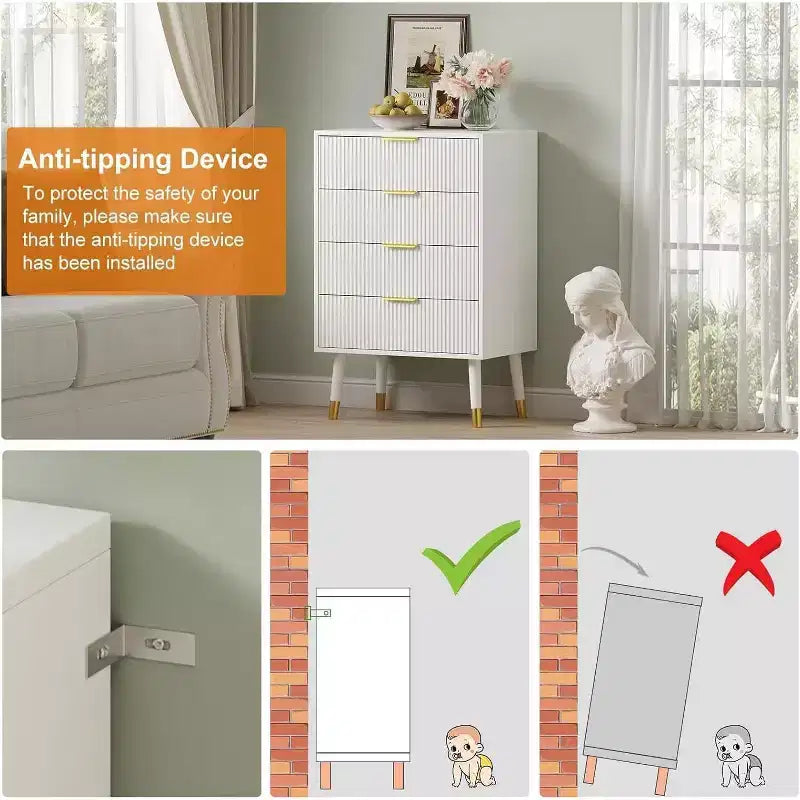 4 Drawer Dresser for Bedroom, Modern Closet Dressers Chest of Drawers, Storage Chest Cabinet Organizer Unit, Small Fluted Nightstand for Bedroom