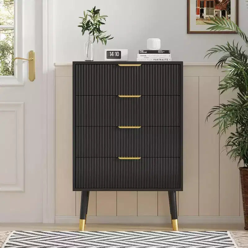 4 Drawer Dresser for Bedroom, Modern Closet Dressers Chest of Drawers, Storage Chest Cabinet Organizer Unit, Small Fluted Nightstand for Bedroom