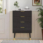 Comò a 4 cassetti per camera da letto, Comò moderno, Cassettiera, Armadietto contenitore, Comodino piccolo a coste per camera da letto