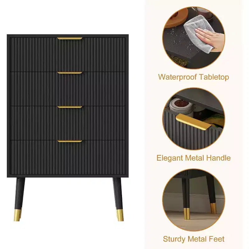 4 Drawer Dresser for Bedroom, Modern Closet Dressers Chest of Drawers, Storage Chest Cabinet Organizer Unit, Small Fluted Nightstand for Bedroom